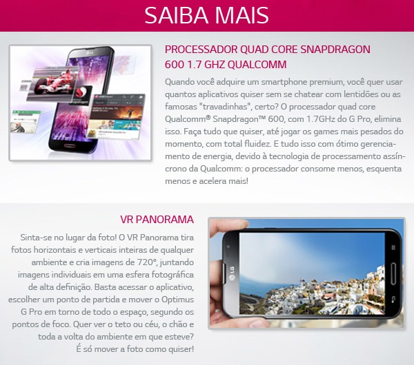 Processador Snapdragon 600 no celular LG Optimus G Pro 
