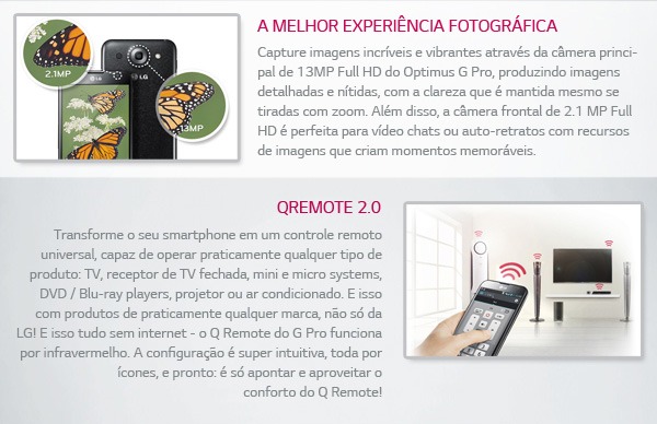  LG Optimus G Câmera 13MP e QRemote 2.0