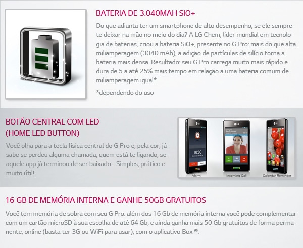 LG Optimus G Pro bateria 3.040mah e 16GB de memória interna
