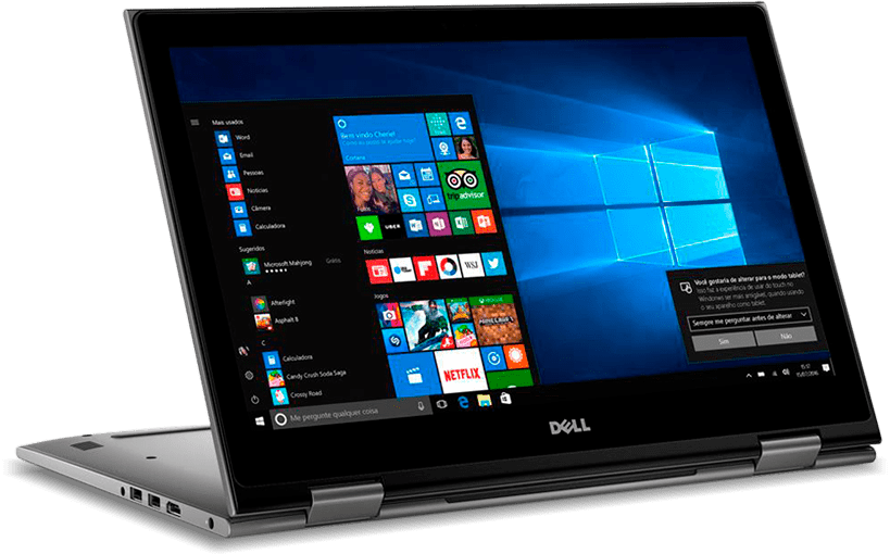 Experiência única com 4 modos de uso do Dell Inspiron I15-5578-A10C Dell Inspiron I15-5578-A10C modos notebook tablet tenda apresentação