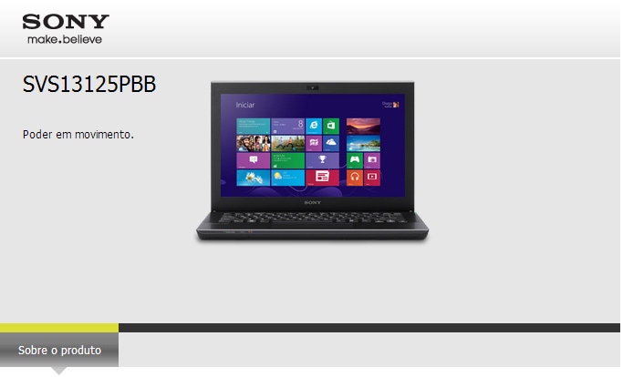 Notebook SVS13125PBB Sony Vaio com processador Intel Core i5