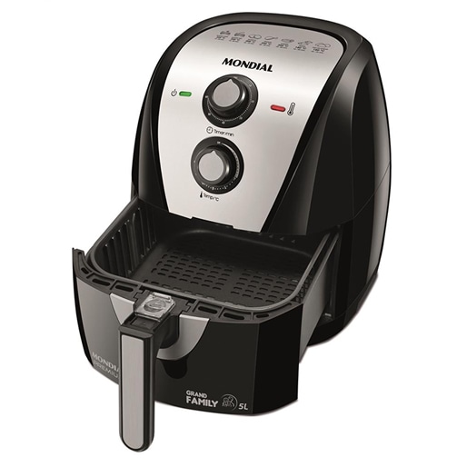 Controle de temperatura até 200ºC Fritadeira Air Fryer Mondial Grand Family 5 Litros AF17 Preto Prata fritar alimentos batata frita 200ºC