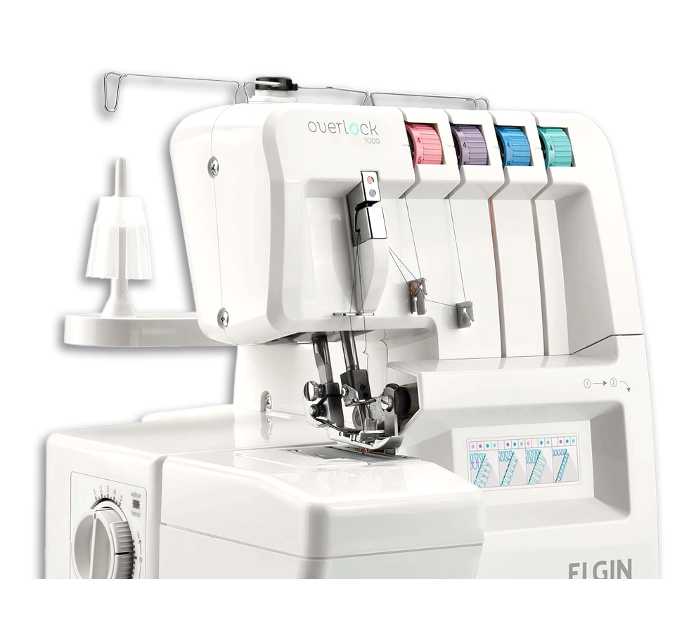 Várias opções de pontos e de costura Máquina de costura Elgin Overlock pontos