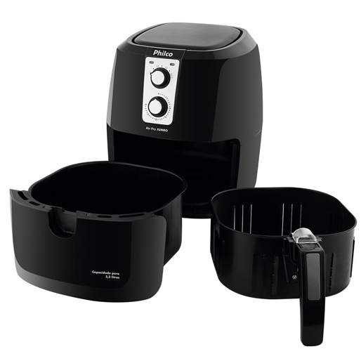 Controle de temperatura ajustável de 80° a 200°C Fritadeira Philco Air Fry Jumbo 5,2 litros controle temperatura