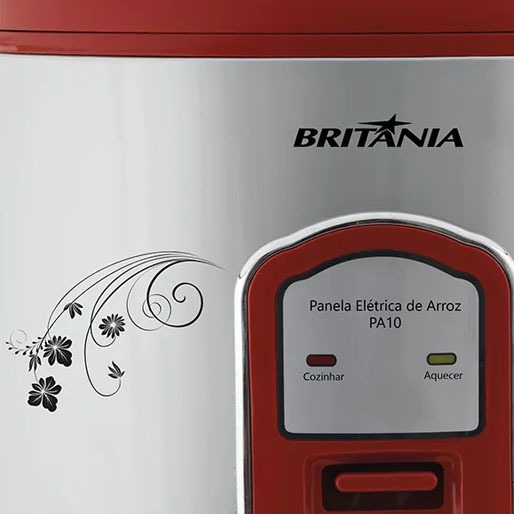 Panela Elétrica Arroz Britânia PA10 VM Vermelha estampa floral