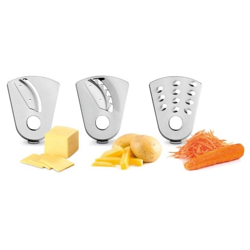 Três discos para fatiar e ralar alimentos no multiprocessador