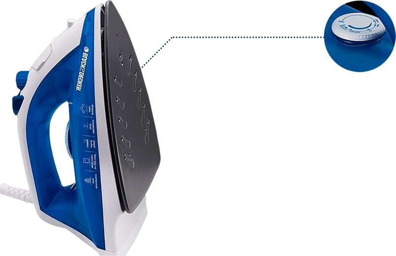1100W de potência Ferro Vapor Black Decker AJ2000 seletor tipo tecido