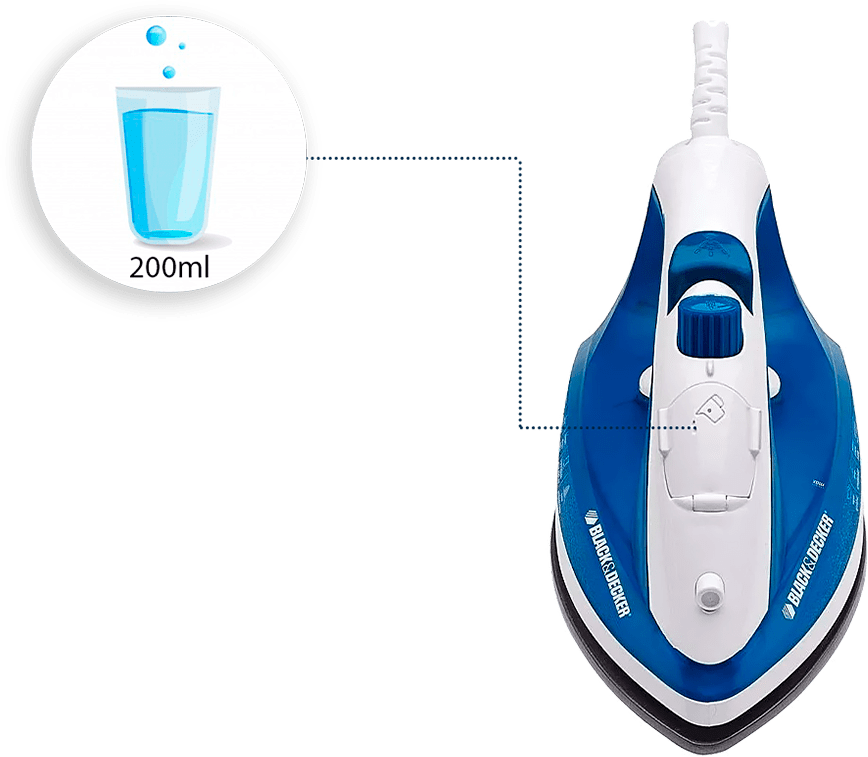 Cabo com giro de 360° Ferro Black Decker AJ2000 reservatório transparente