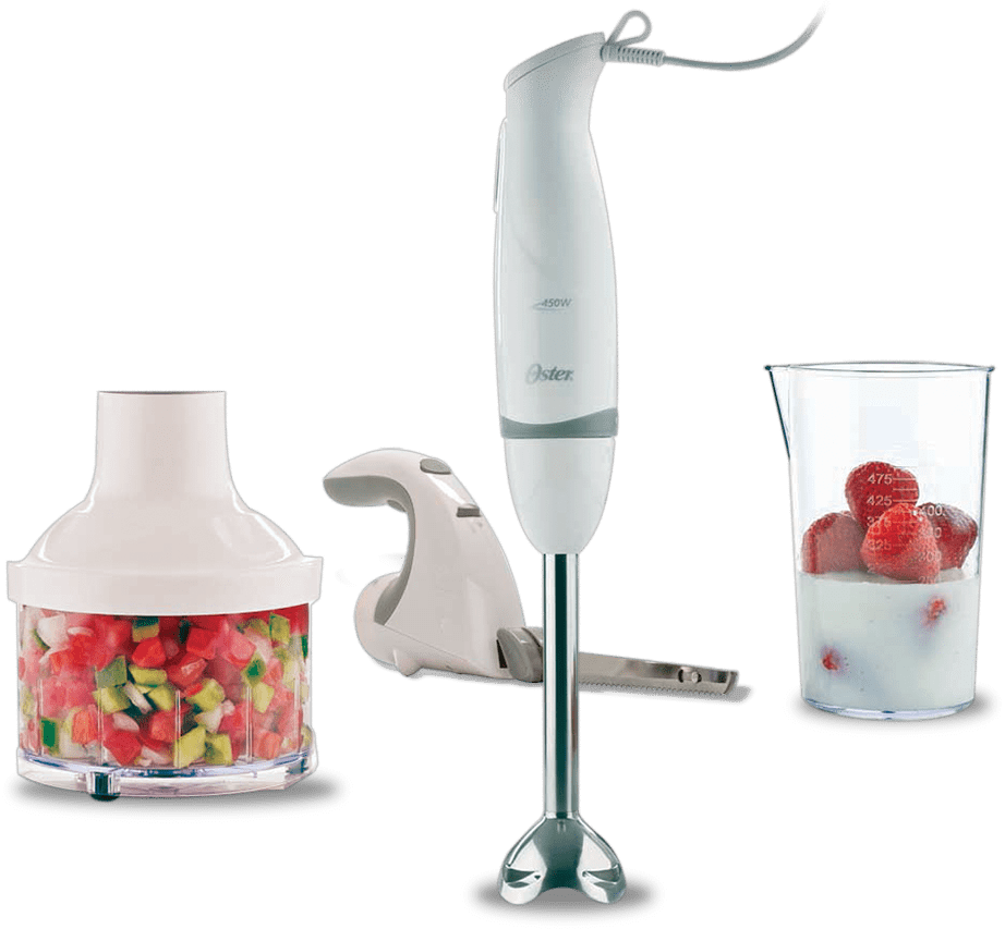 3 em 1, com faca elétrica, miniprocessador e mixer Mixer Oster 3 em 1 copo medidor