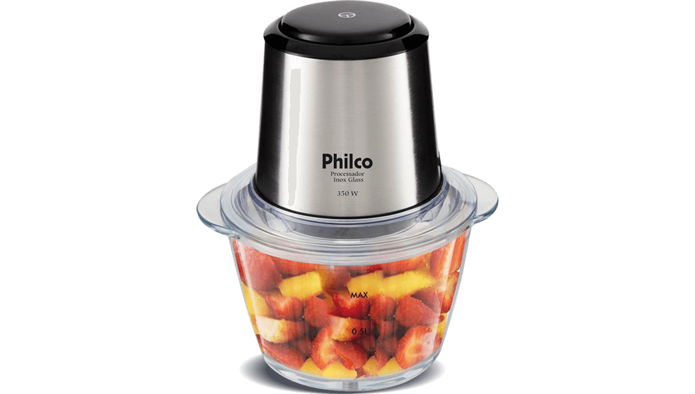 Compacto e com alta capacidade Processador de Alimentos Philco Inox Glass PPS01I compacto