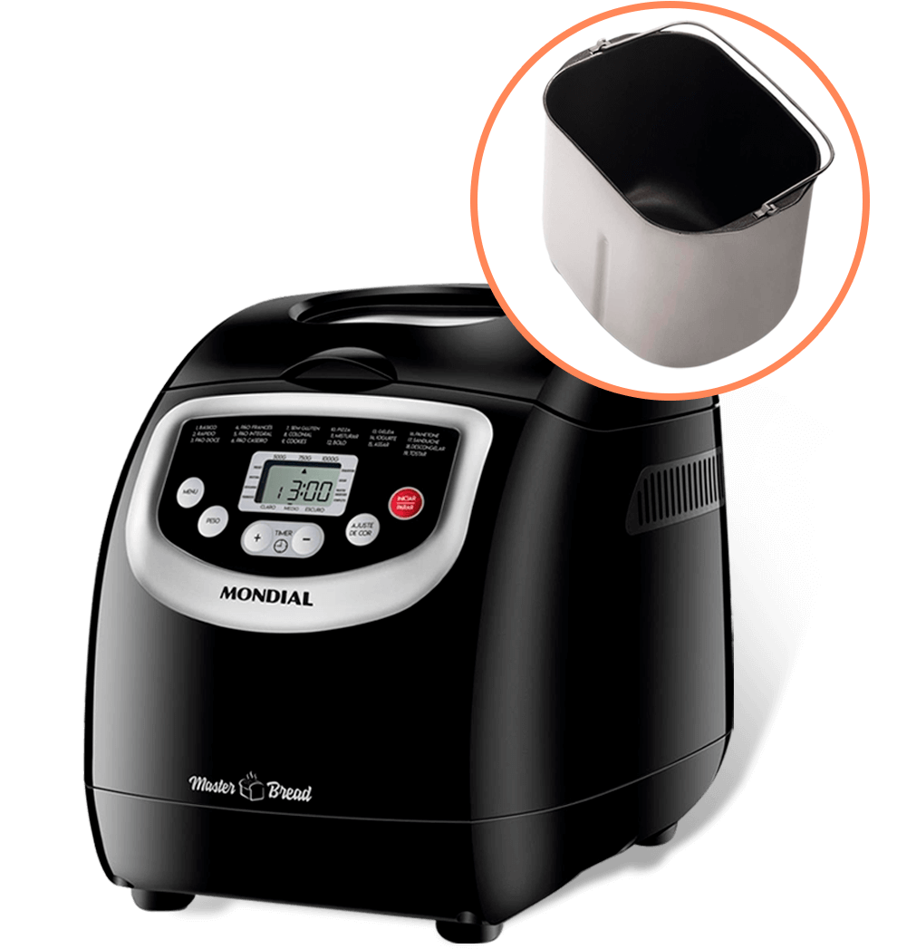 Forma antiaderente facilita a limpeza Panificadora Automática Mondial Master Bread NPF-53 Painel Digital