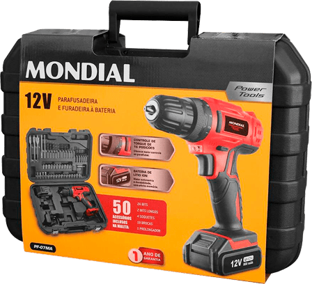 Parafusadeira Furadeira Mondial PF07 MA 50 acessórios
