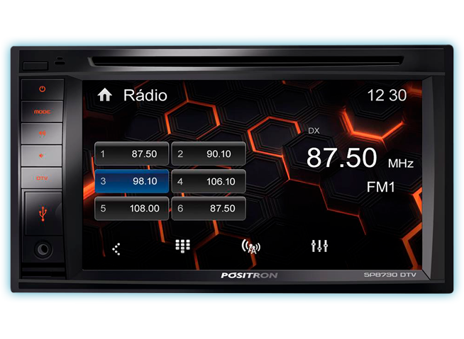 Central multimídia Pósitron SP8730DTV pré equalizações rádio AM/FM