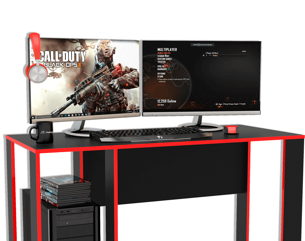 Bancada com 120cm por 53,50cm Mesa Computador Gamer Politorno Singapura espaço