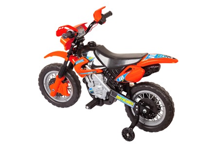 A Moto Elétrica Homeplay Motocross vem com duas rodinhas laterais para mais segurança da criança