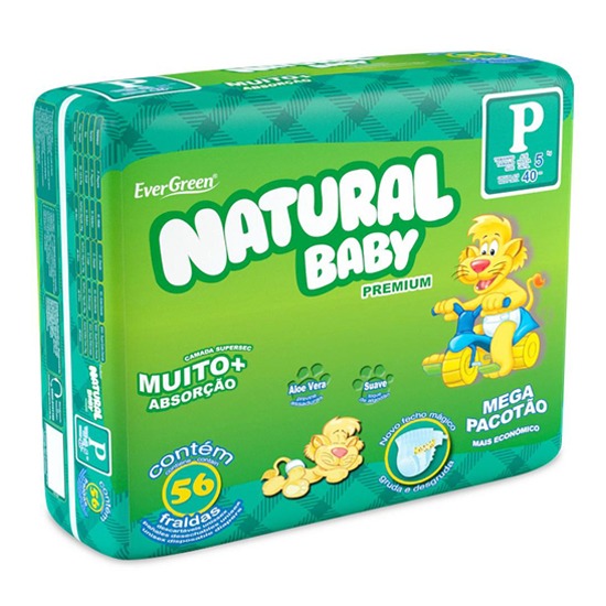 Fraldas Natural Baby Premium Tamanho P com 56 Unidades Fraldas Natural Baby Premium P 56 Unidades