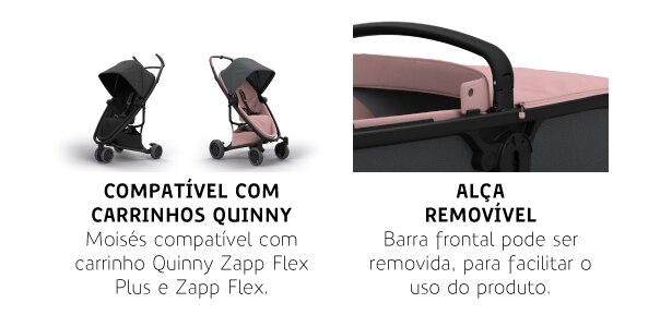 Compatível com carrinhos Quinny e alça reversível Compatível com carrinhos Quinny e alça reversível