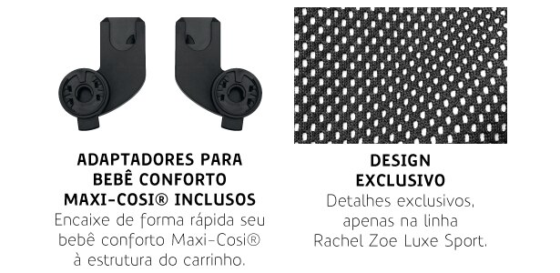 Design exclusivo e adaptadores para bebê conforto Design exclusivo e adaptadores para bebê conforto