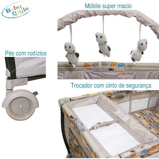 Berço Desmontável Baby Style Plus 663508 Elefante móbile pés rodízios