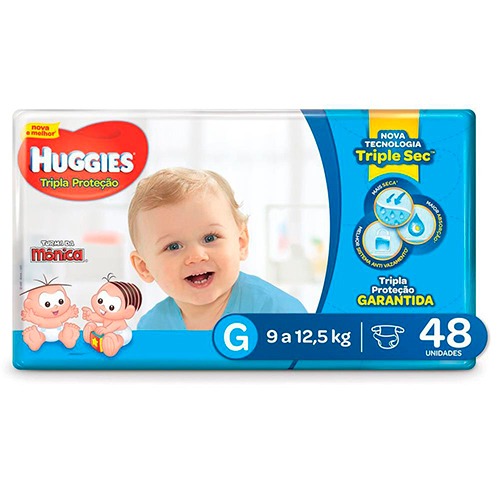 Seu bebê totalmente protegido Fralda Huggies Tripla Mega G 48 Unidades