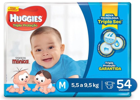 Fralda Huggies Tripla Proteção – Tamanho M Fralda Huggies Tripla Proteção Mega M 54 Unidades